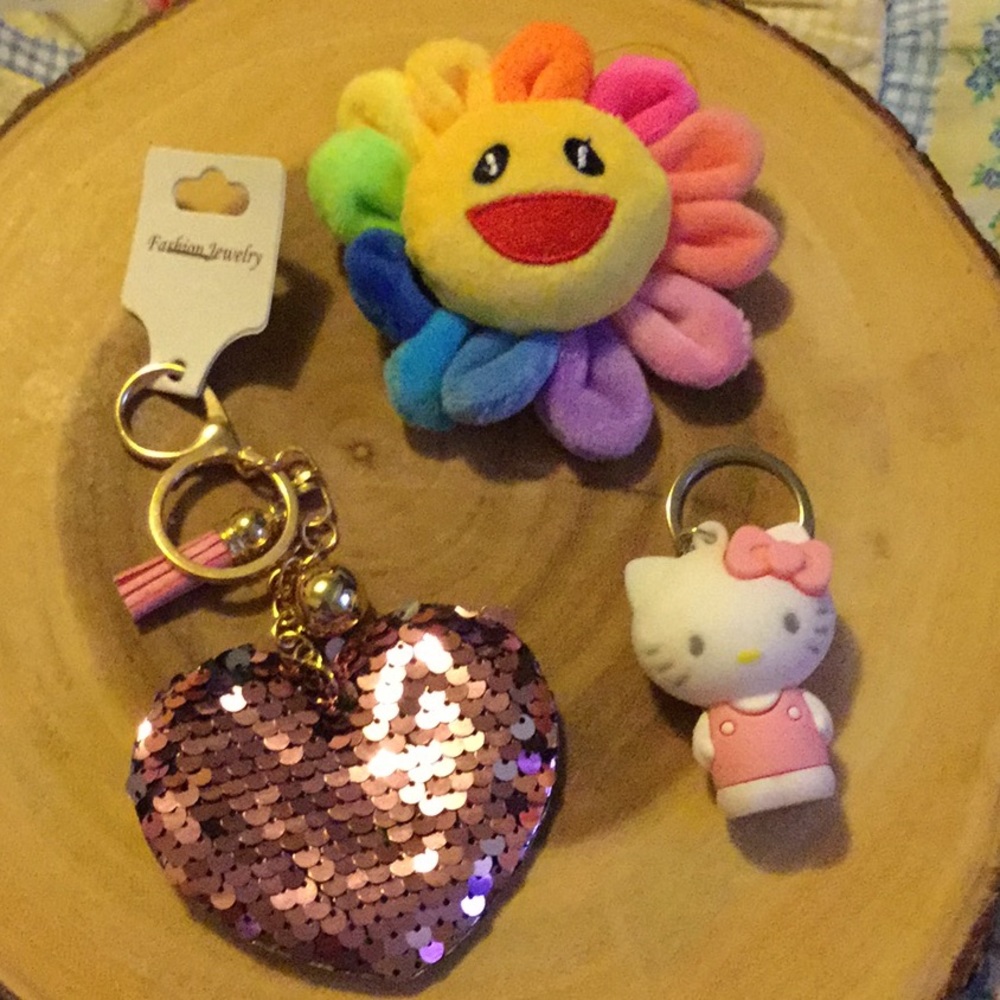 girl's keychain and pin